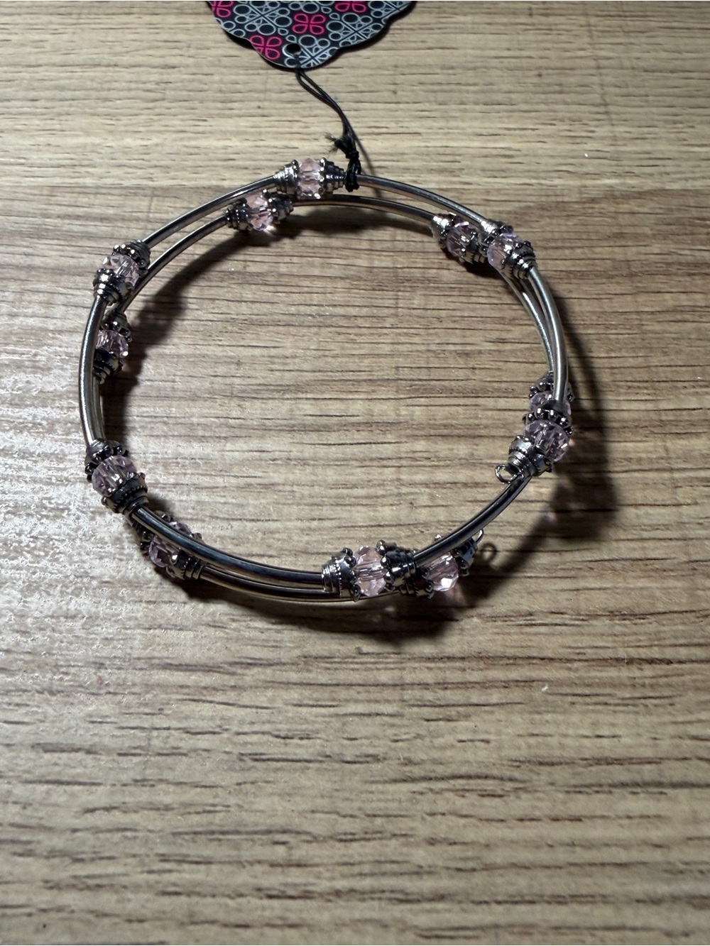 paparazzi Silver-Tone Wire Bracelet with Light Pink Crystal Accents